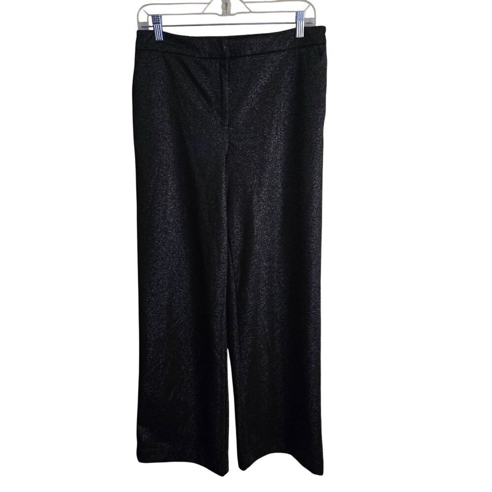 Rachel Zoe Black Silver Shimmer Wide Leg Party Night Out Pants Size 8